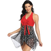 Womens Deep V-Neck Backless Swimdress 2 Pieces Swimwear